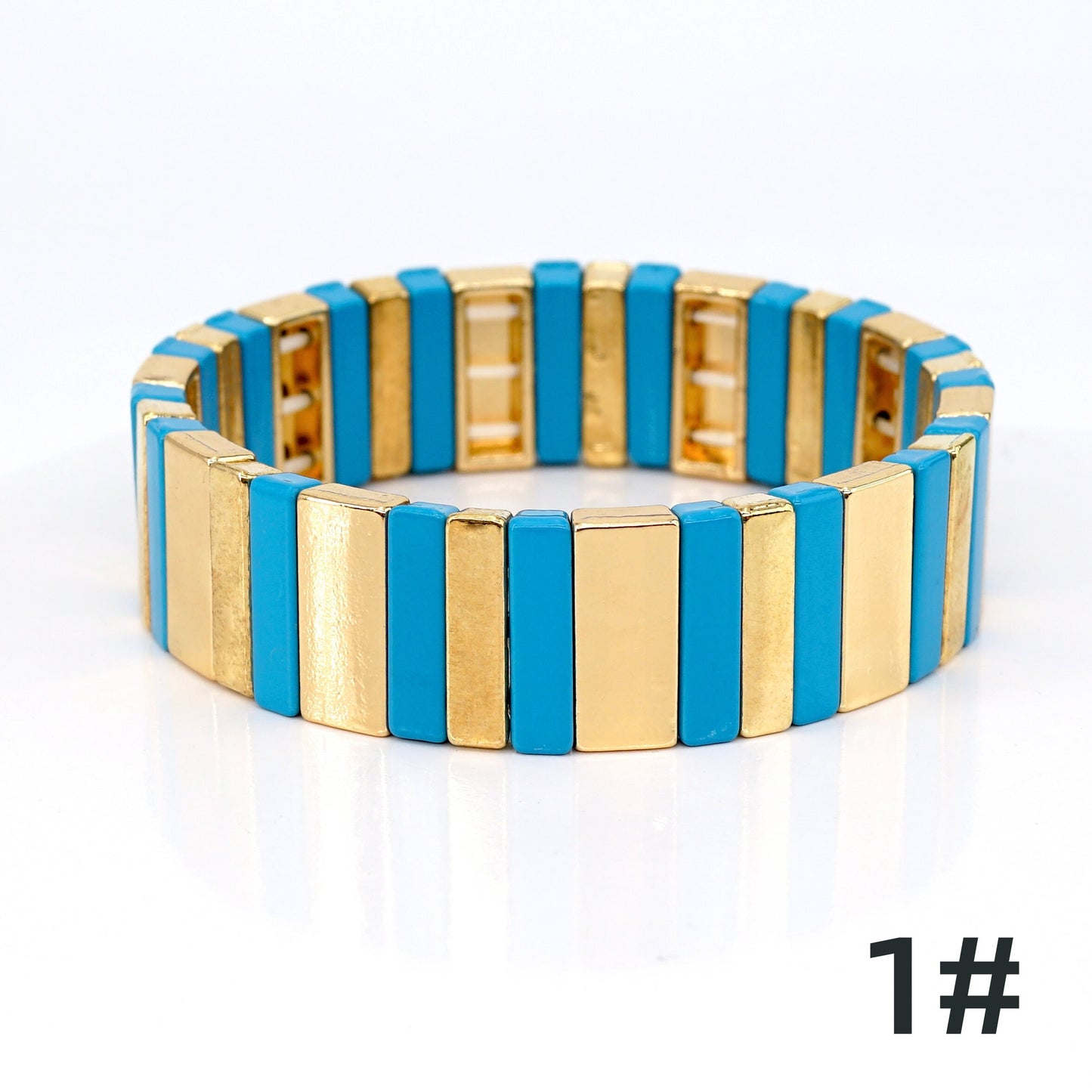 Boho Blue Colorblock Enamel Tile Bead Bracelet