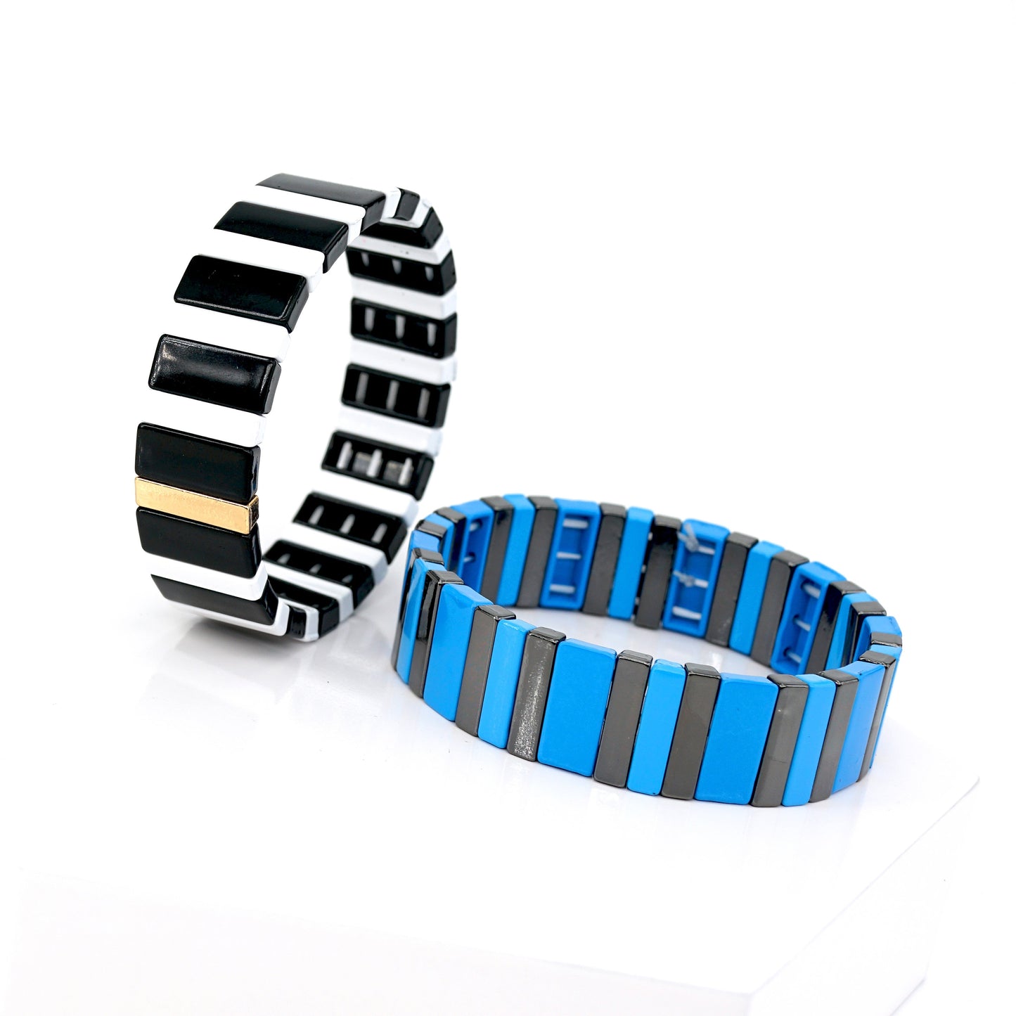 Black & White Colorblock Enamel Tile Bead Bracelets Set