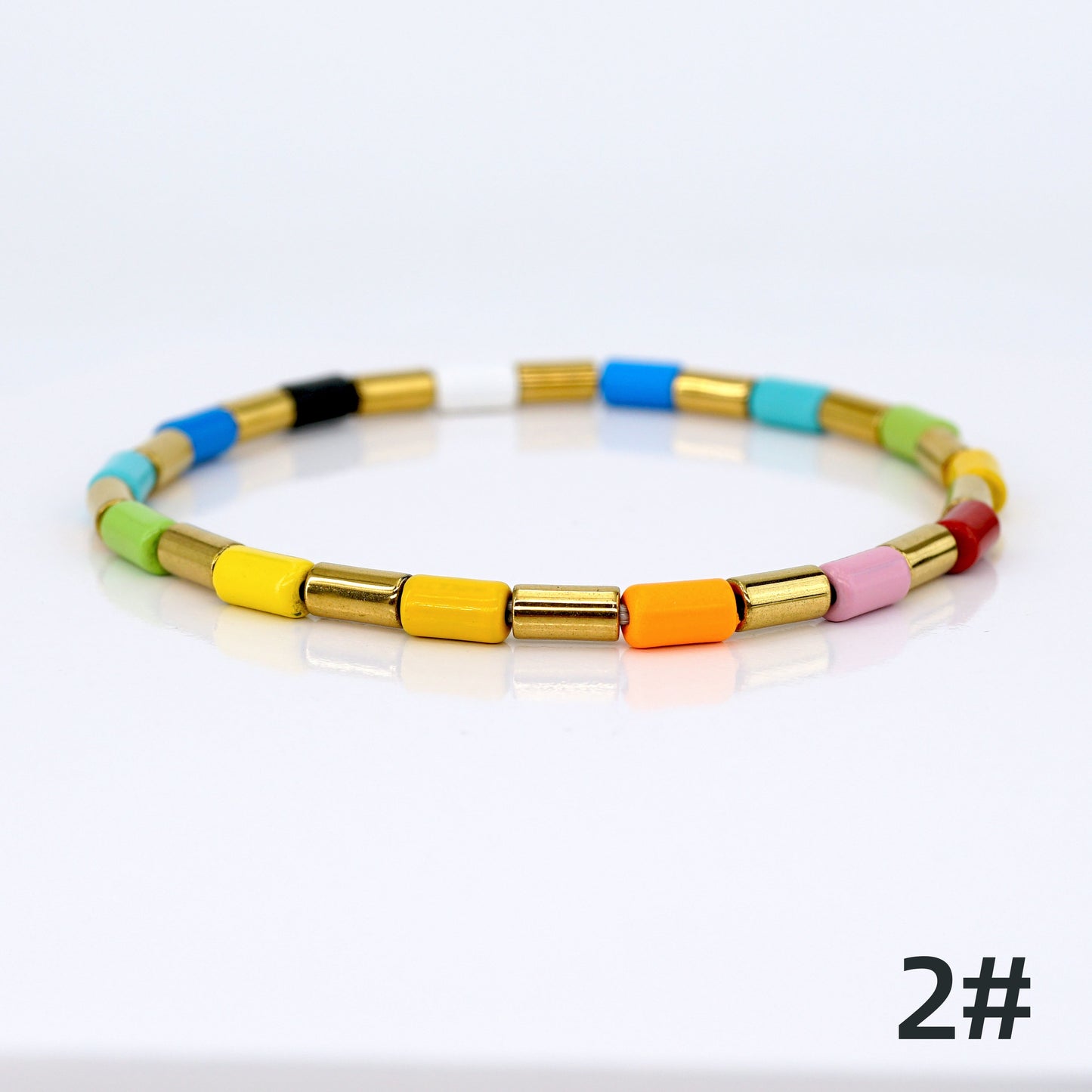 Boho Rainbow Enamel Bead Bracelet, Stackable Bracelets