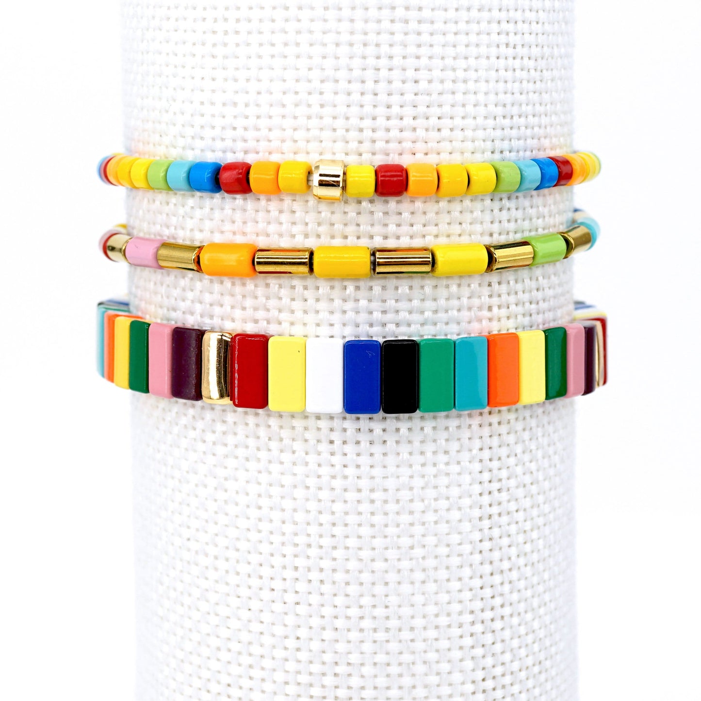 Boho Rainbow Enamel Bead Bracelet, Stackable Bracelets