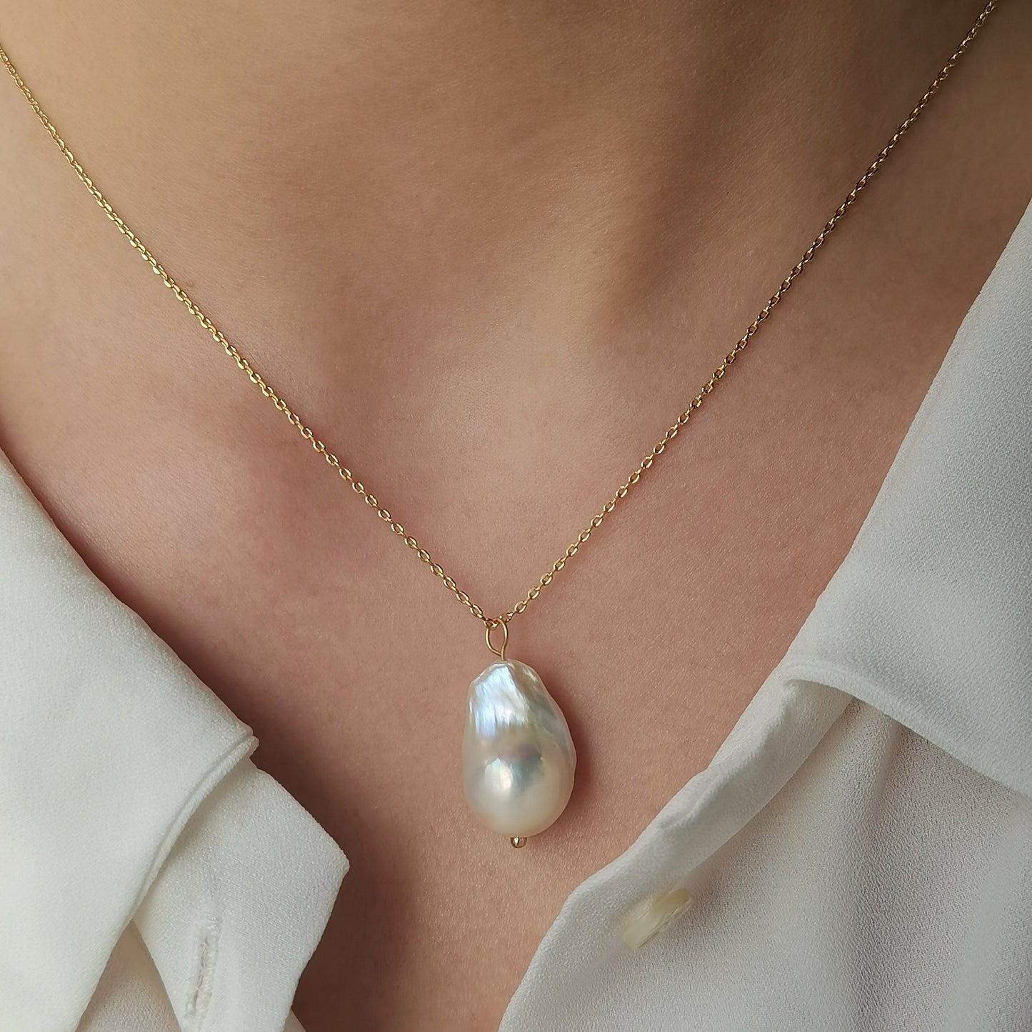 Natural White Baroque Freshwater Pearl Necklace