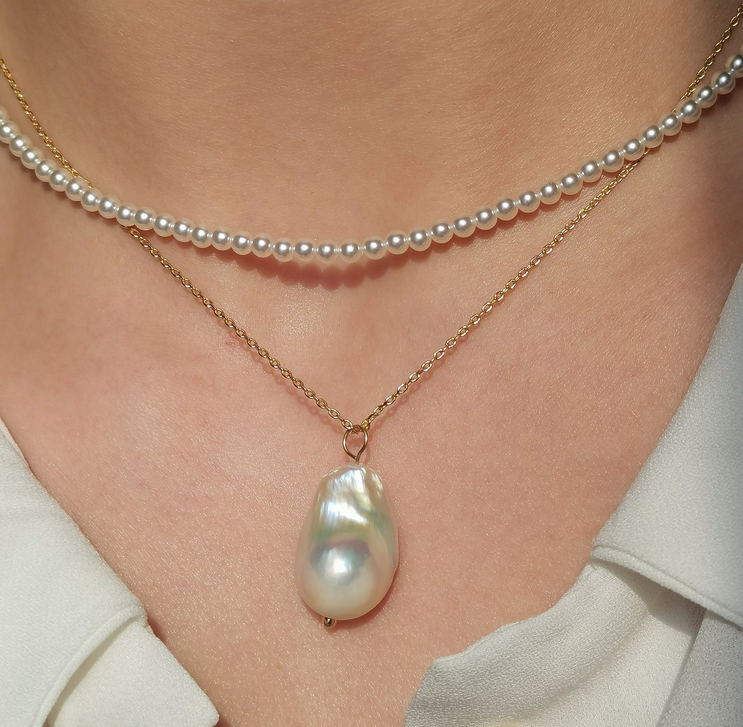 Natural White Baroque Freshwater Pearl Necklace