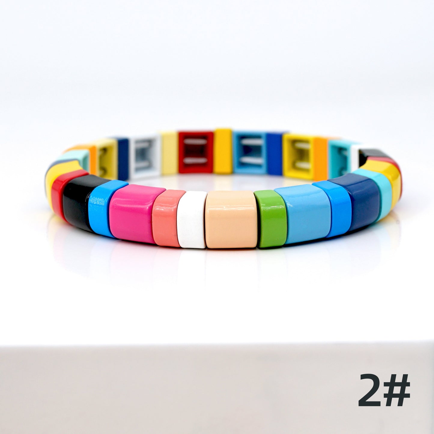 Summer Rainbow Colorblock Enamel Tile Bead Bracelets