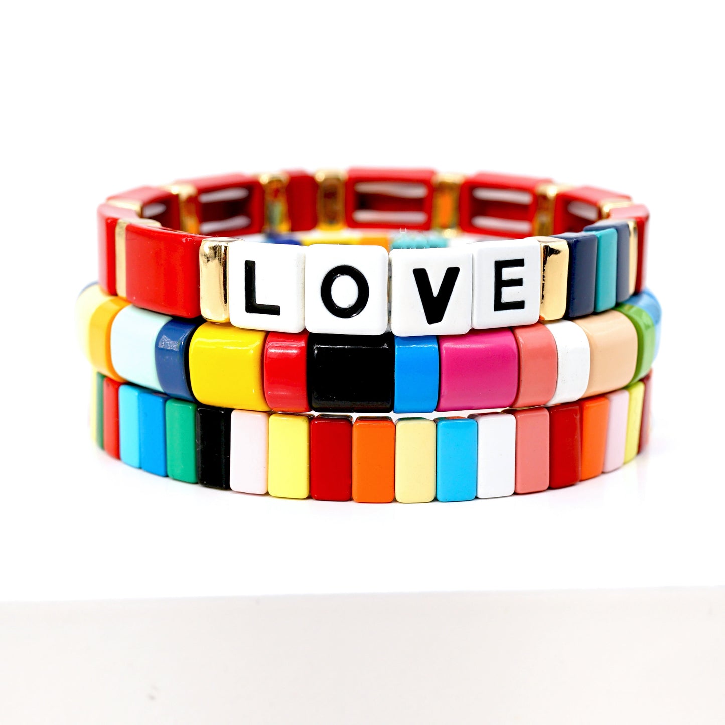 Summer Rainbow Colorblock Enamel Tile Bead Bracelets