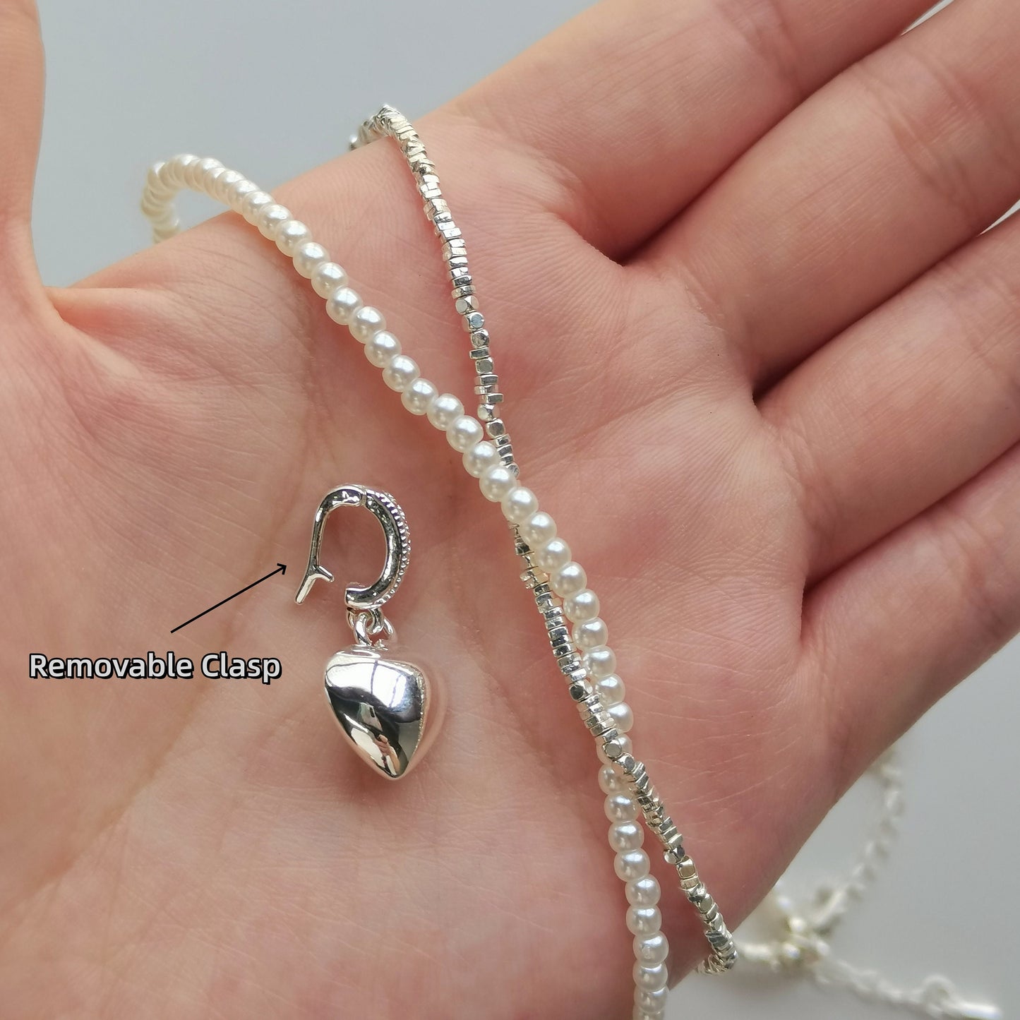 Double Layer Pearl Necklace With Heart Pendant