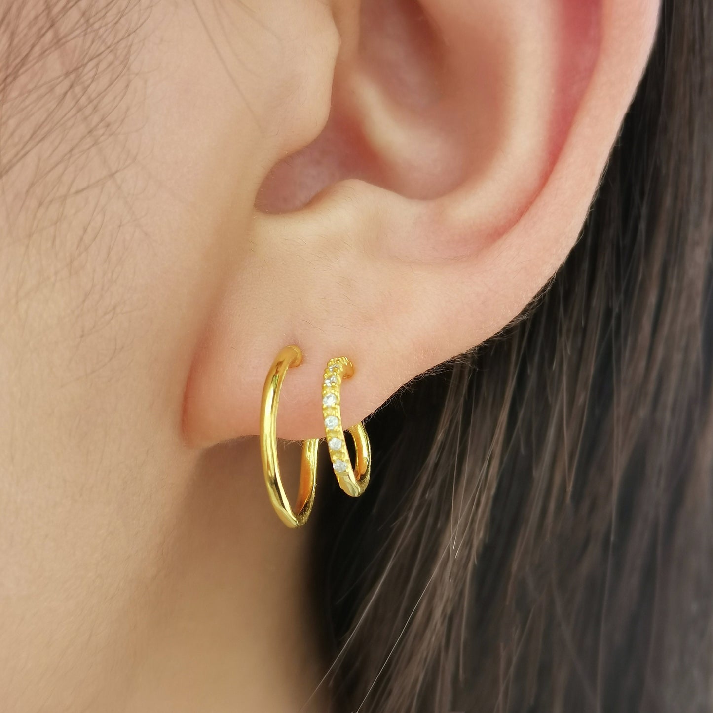 Single Pierced Faux Double Hoop Earrings