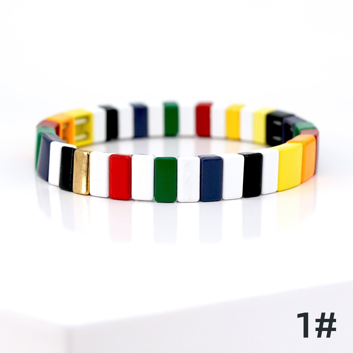 Rectangle Colorblock Enamel Tile Bead Bracelet for Summer