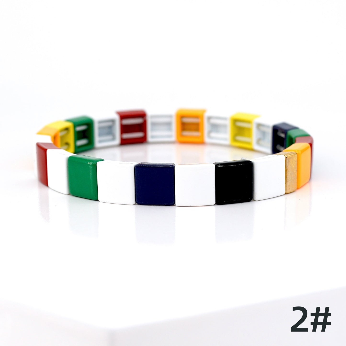 Rectangle Colorblock Enamel Tile Bead Bracelet for Summer