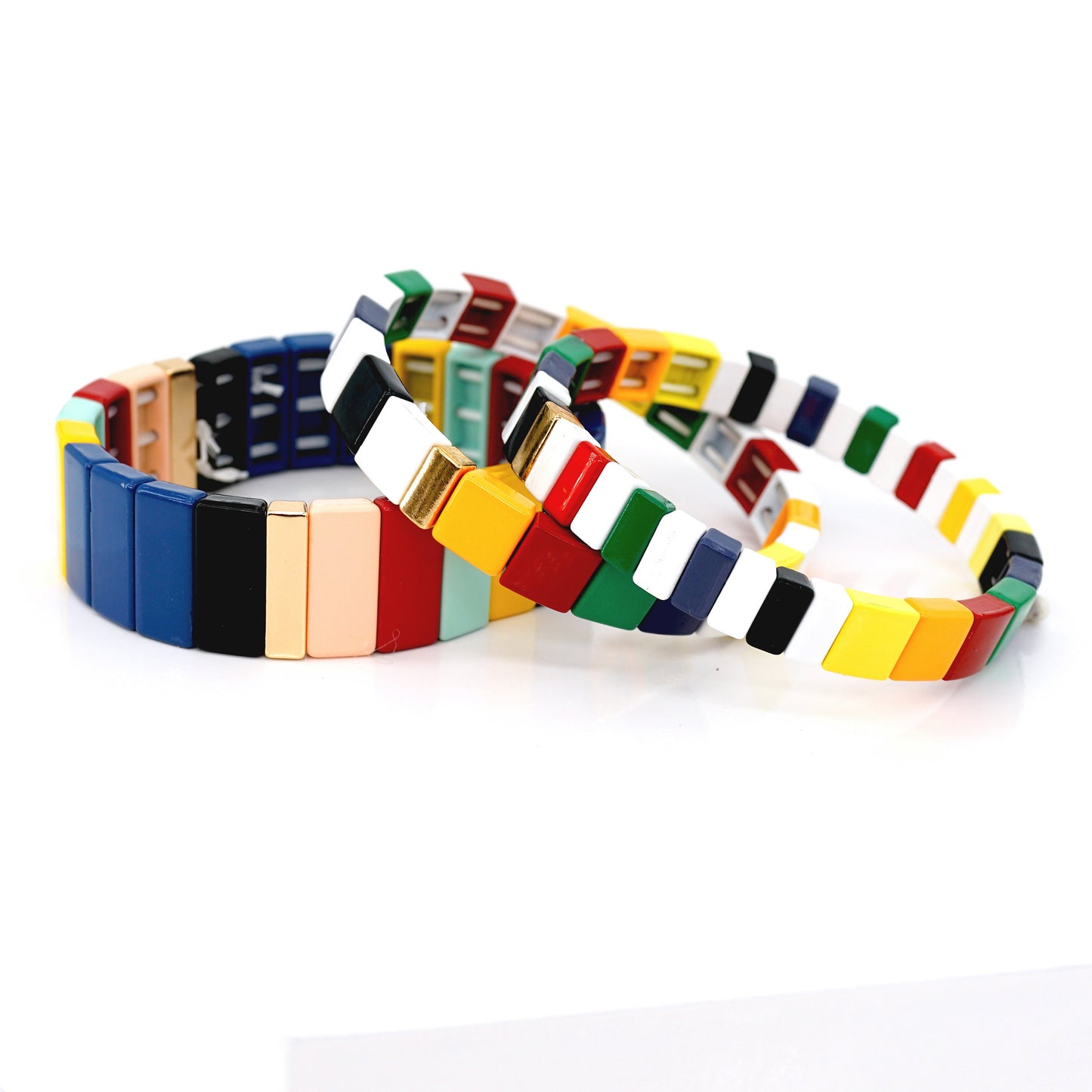 Rectangle Colorblock Enamel Tile Bead Bracelet for Summer