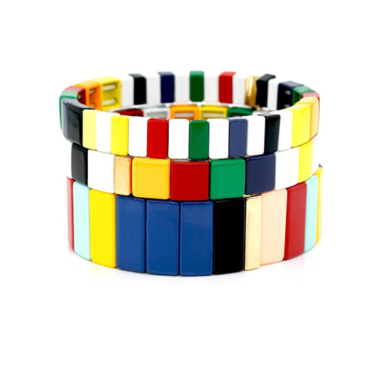 Rectangle Colorblock Enamel Tile Bead Bracelet for Summer