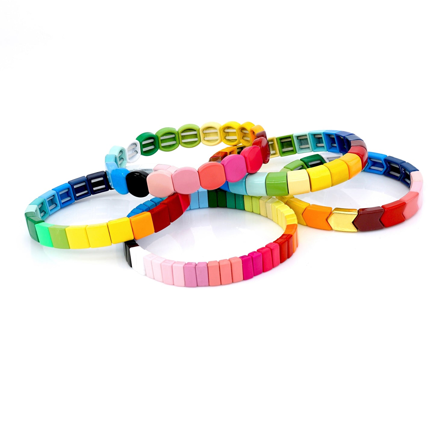 Rainbow Bracelets Set, Colorblock Enamel Tile Bead Bracelet