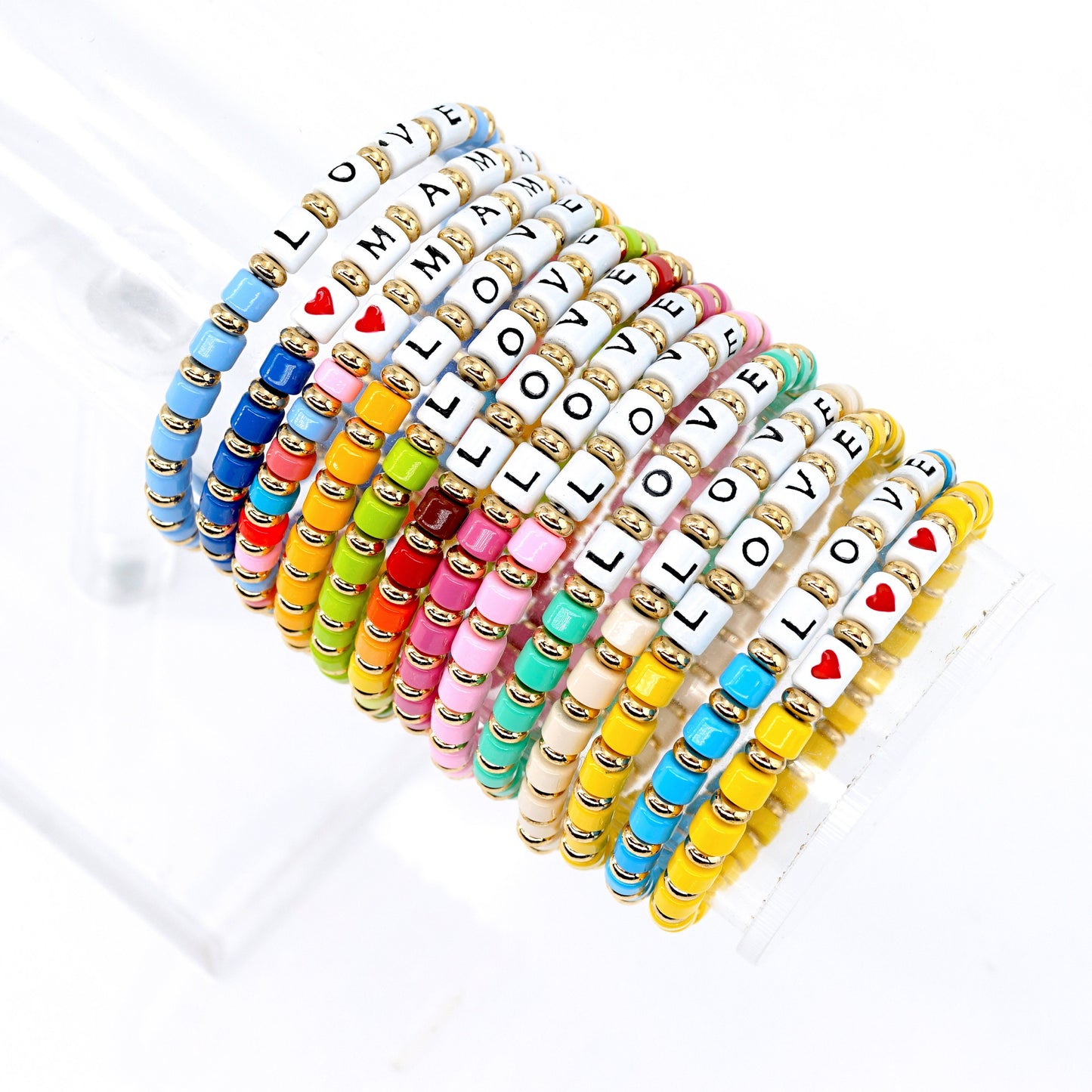 Custom Colored Enamel Bead Bracelet, Rainbow Stacking Bracelets