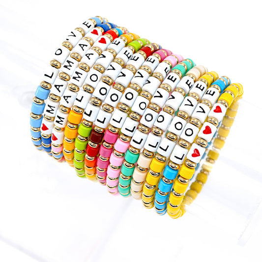 Custom Colored Enamel Bead Bracelet, Rainbow Stacking Bracelets