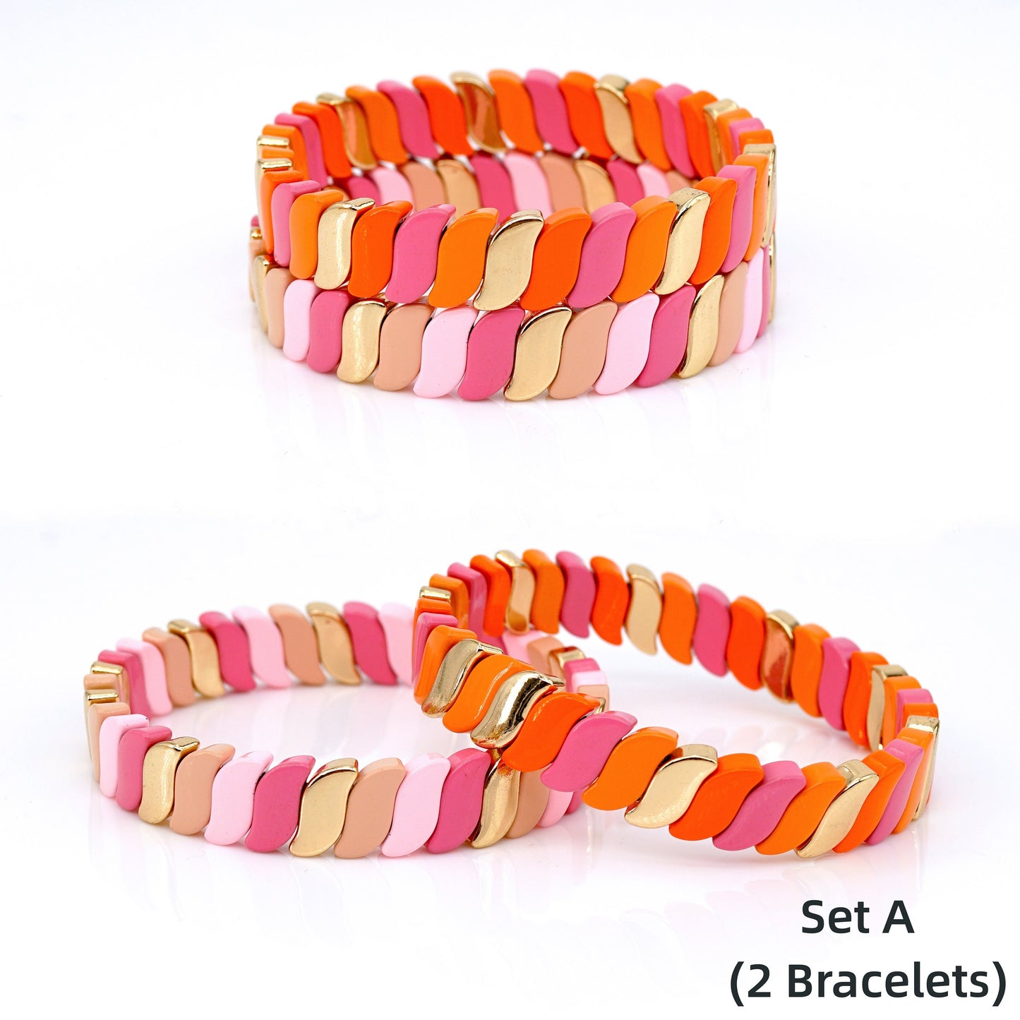 Summer Colorblock Boho Bracelets Enamel Tile Bead