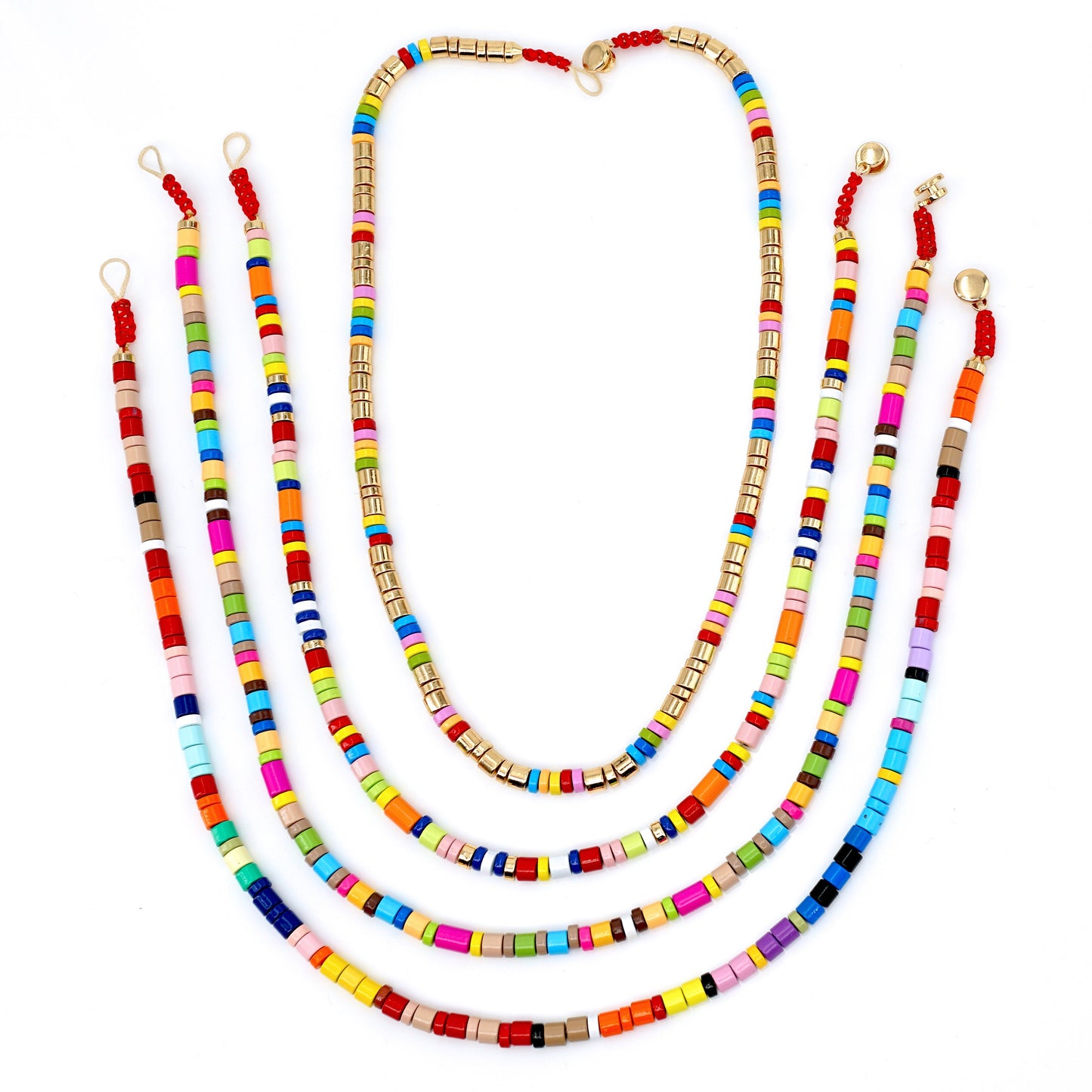 Rainbow Enamel Tile Bead Necklace Boho Style