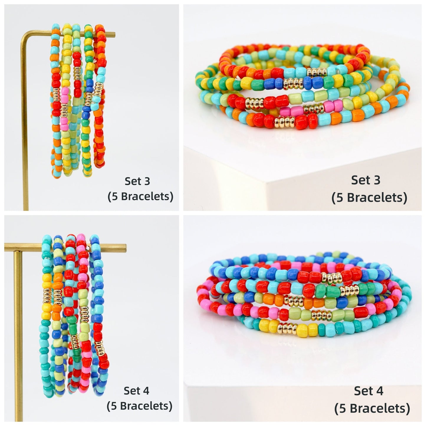 Stretch Rainbow Color Seed Bead Bracelets