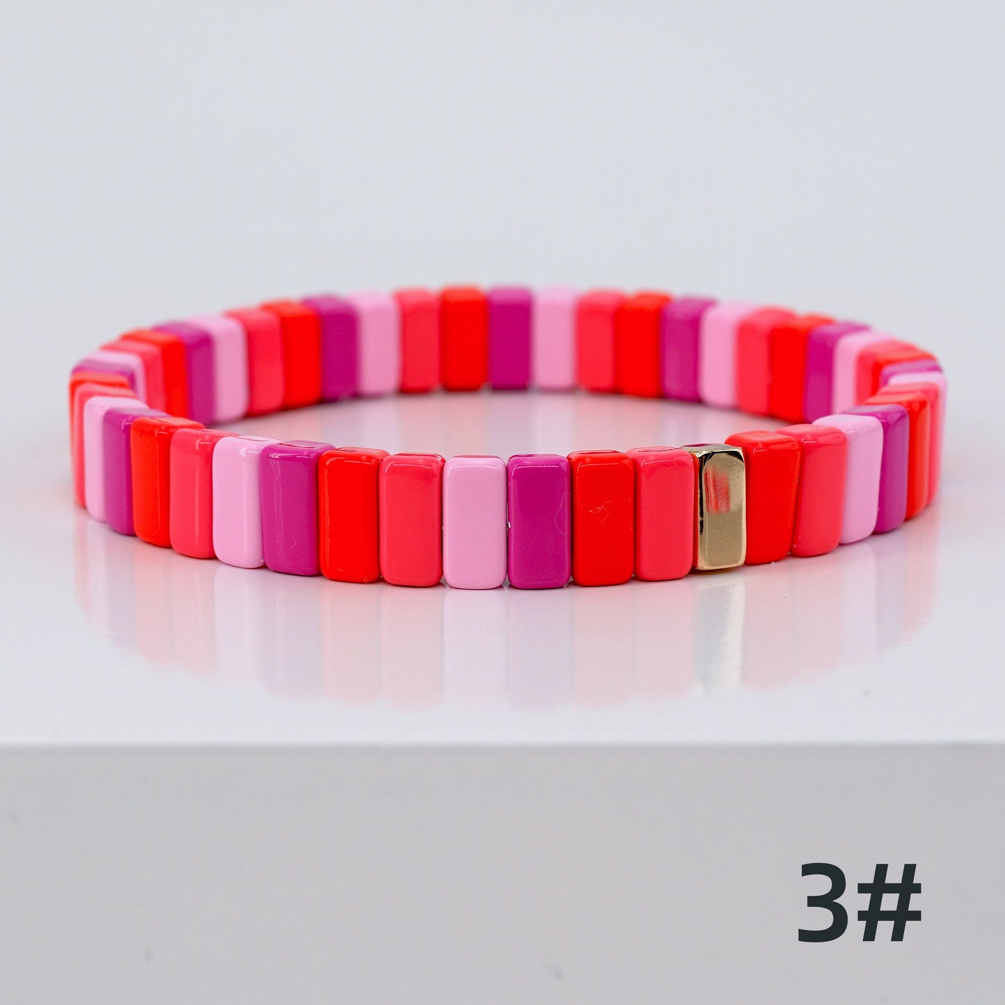 Hot Pink Square Enamel Tile Bead Bracelet for Summer