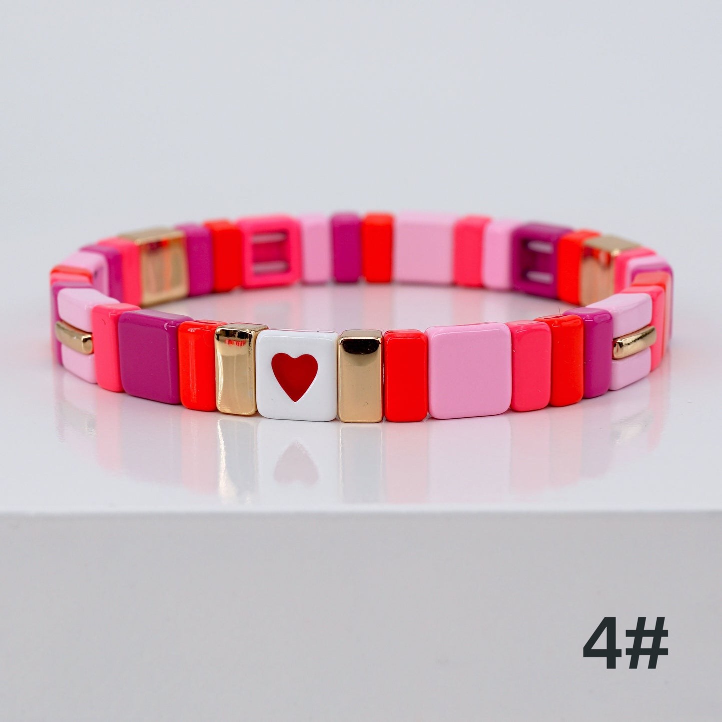 Hot Pink Square Enamel Tile Bead Bracelet for Summer