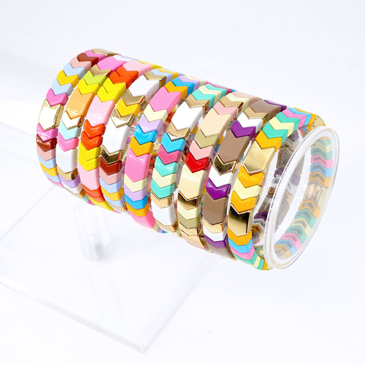 Macaron Color Enamel Tile Bead Bracelet, Arrow Bracelet