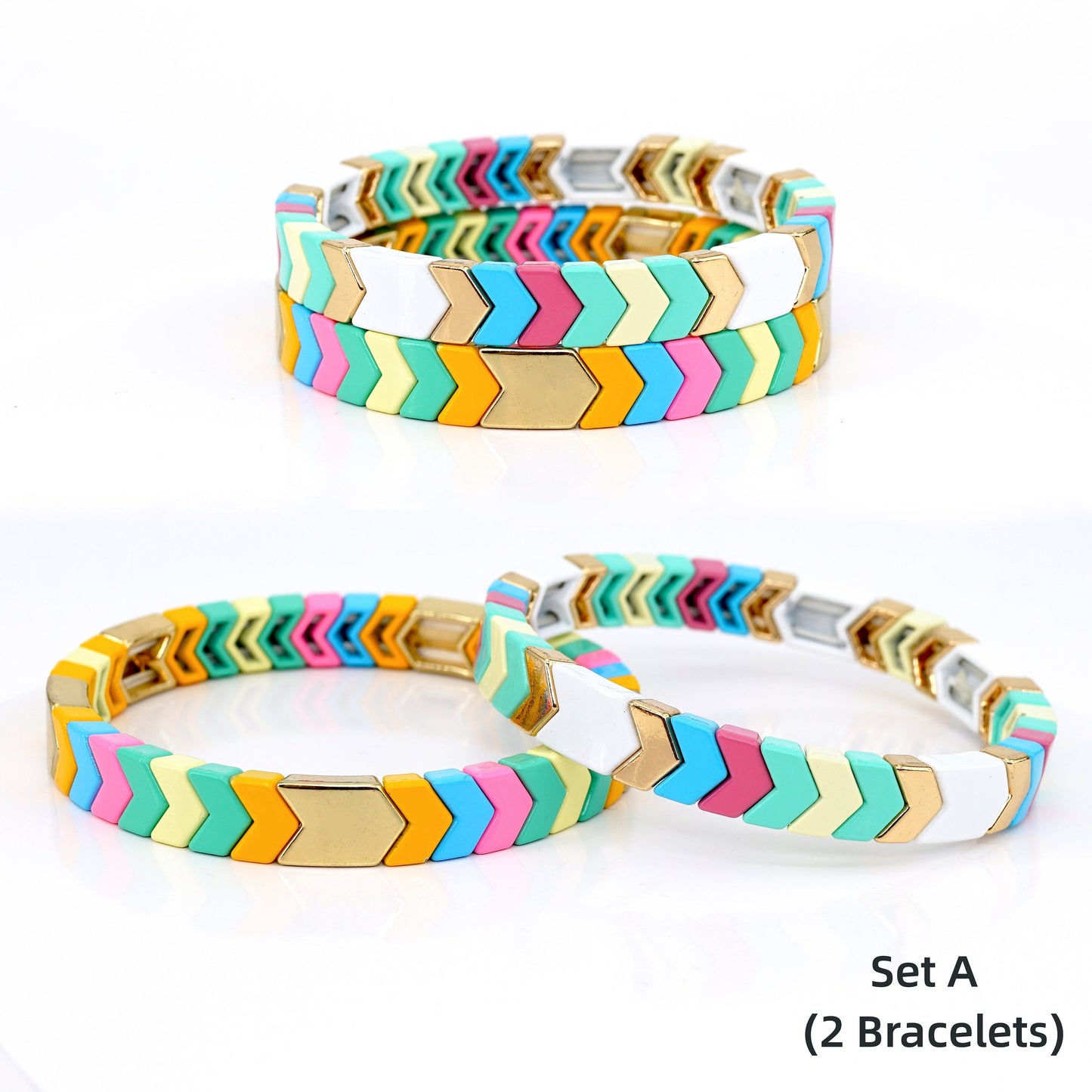 Macaron Color Enamel Tile Bead Bracelet, Arrow Bracelet