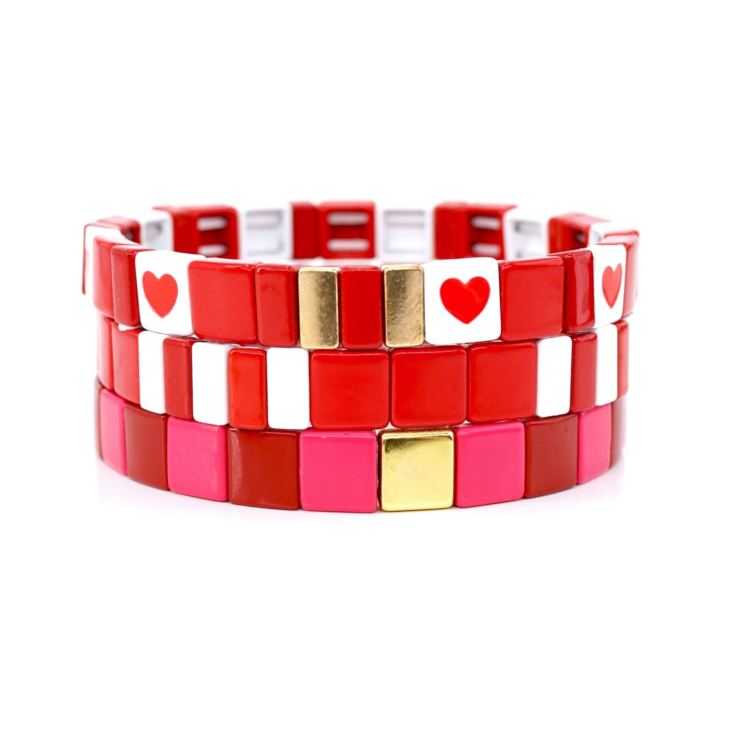 Red Enamel Tile Bead Bracelet, Summer Bracelet