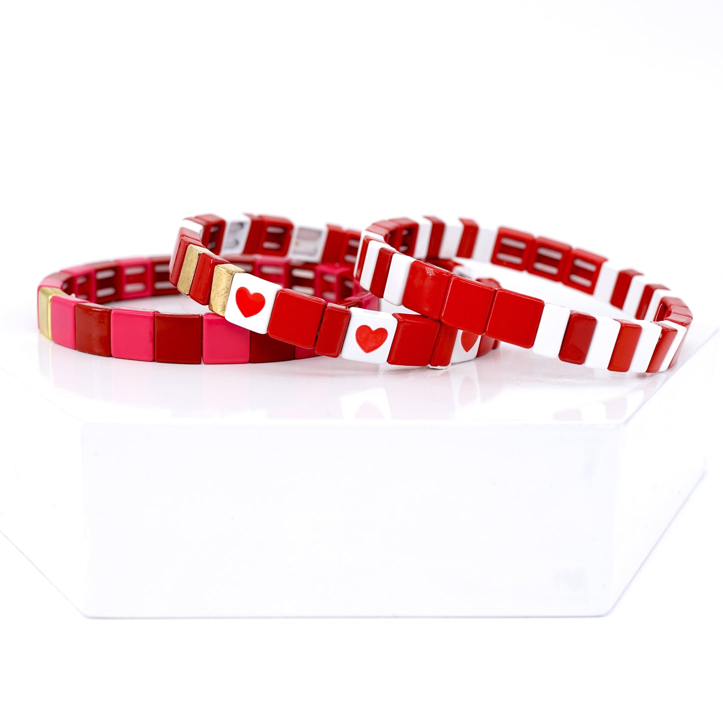 Red Enamel Tile Bead Bracelet, Summer Bracelet