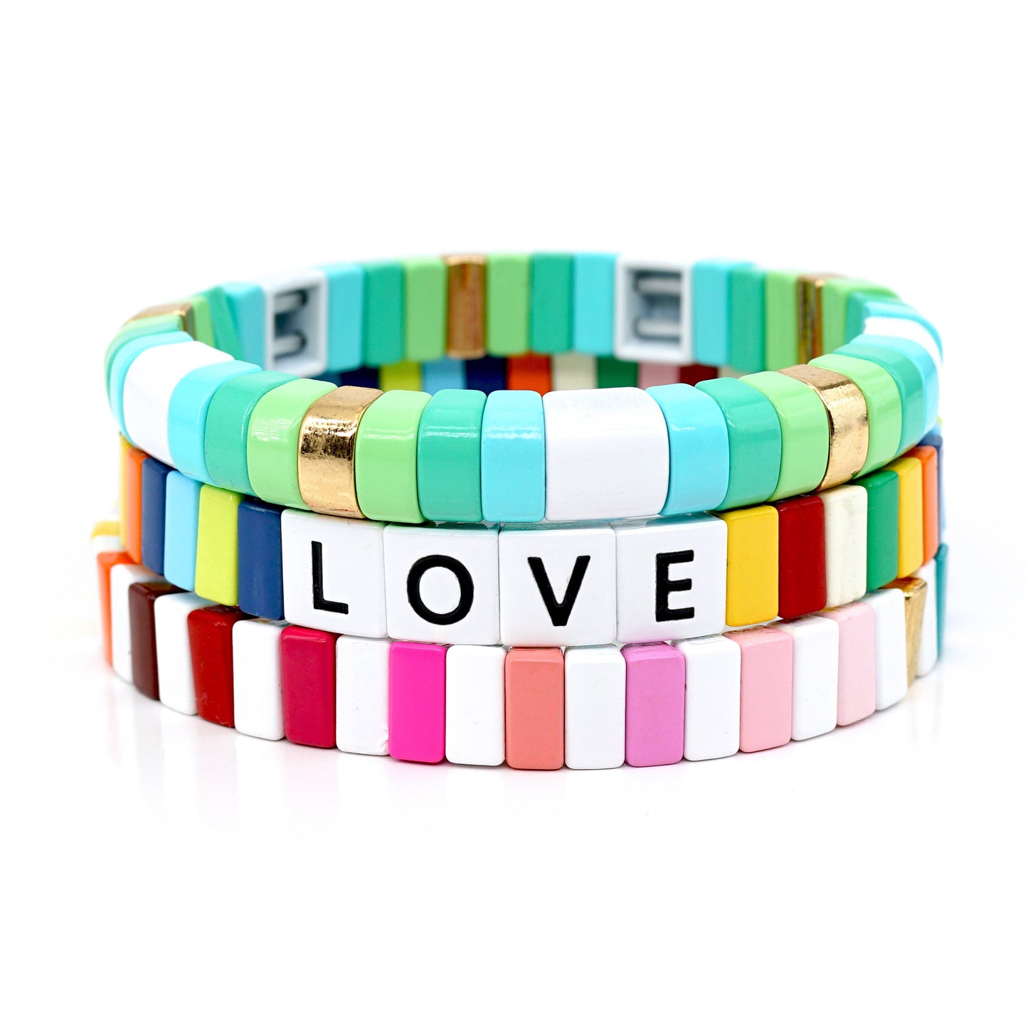 Boho Colored Enamel Bracelets Set, Bracelet for Summer