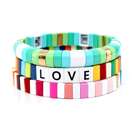 Boho Colored Enamel Bracelets Set, Bracelet for Summer