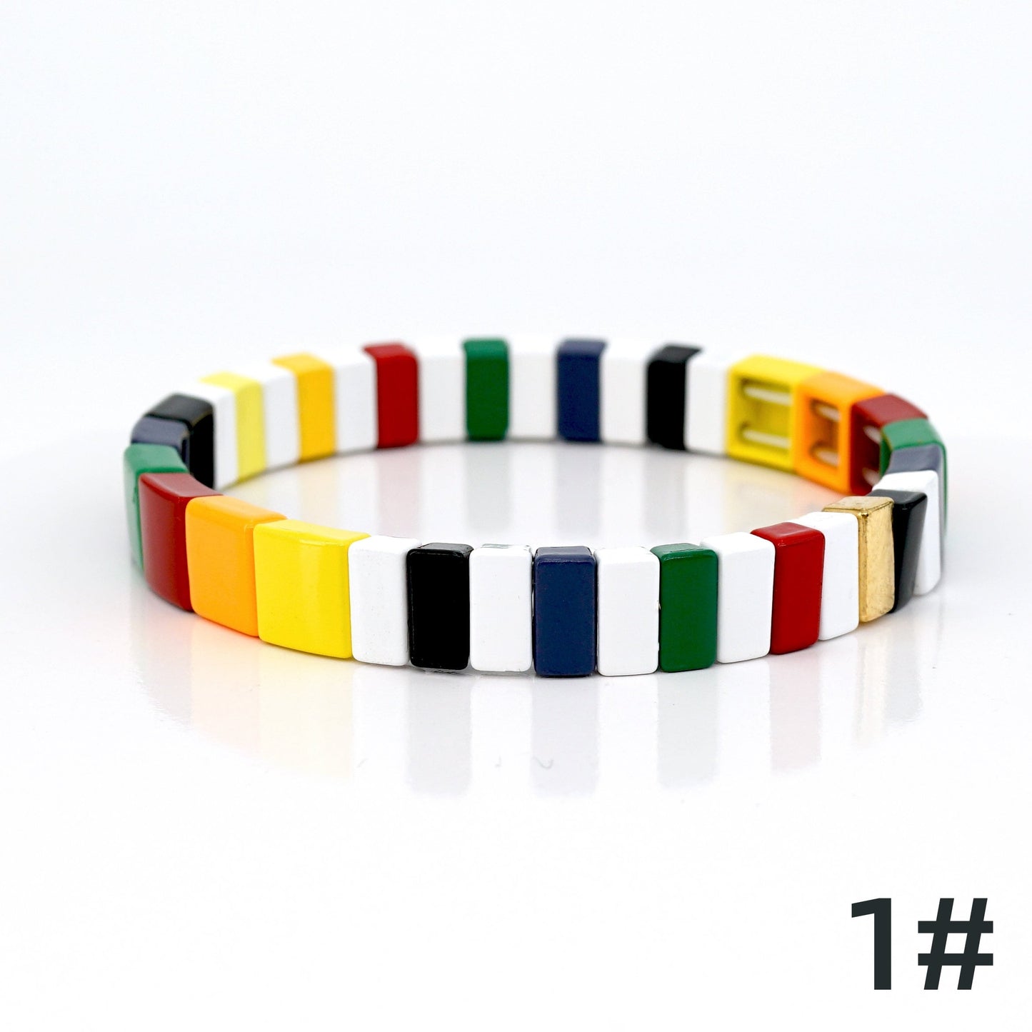 Rainbow Enamel Tile Bead Bracelets Set, Summer Colorblock Bracelet