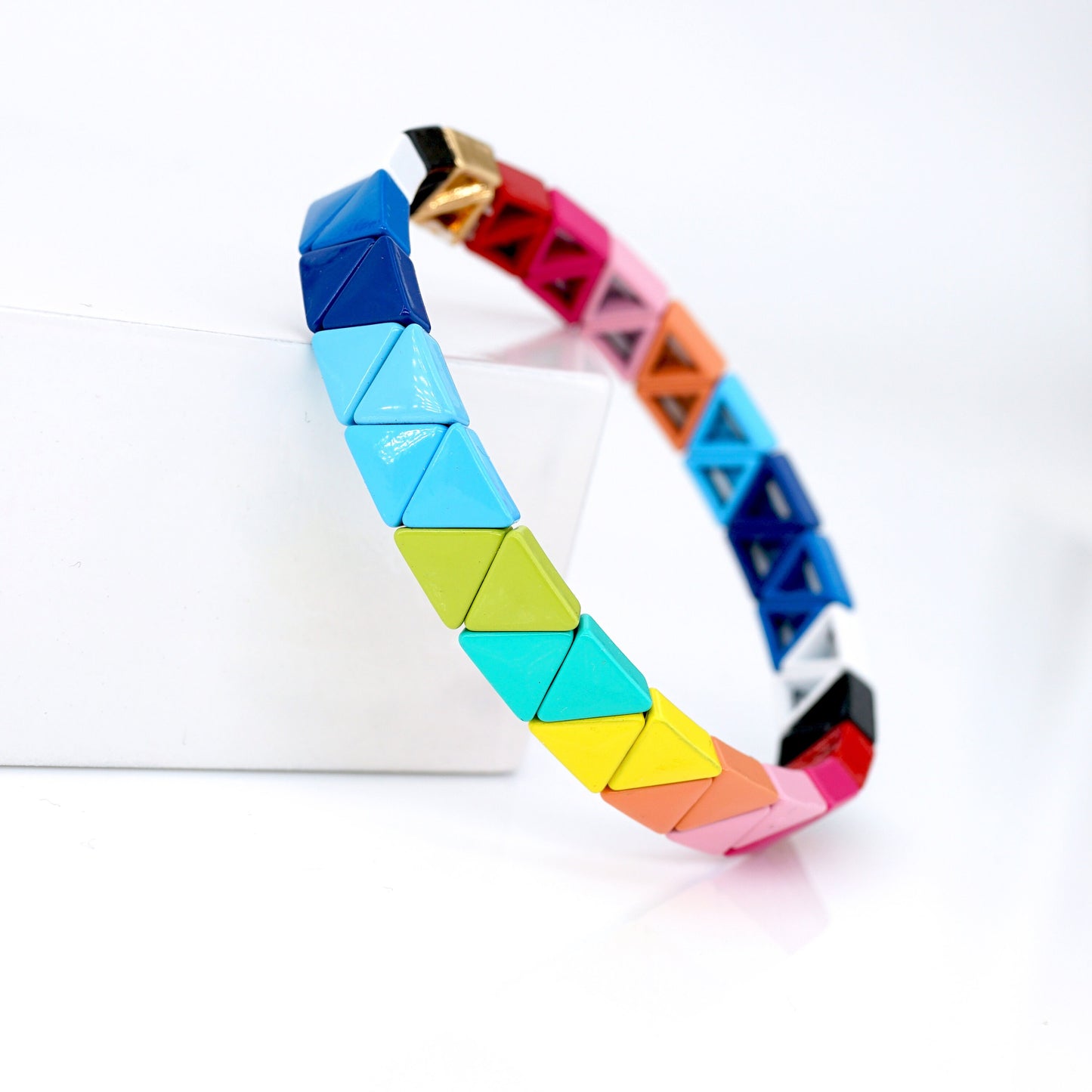 Triangle Enamel Tile Bead Bracelet, Summer Colorblock Bracelet