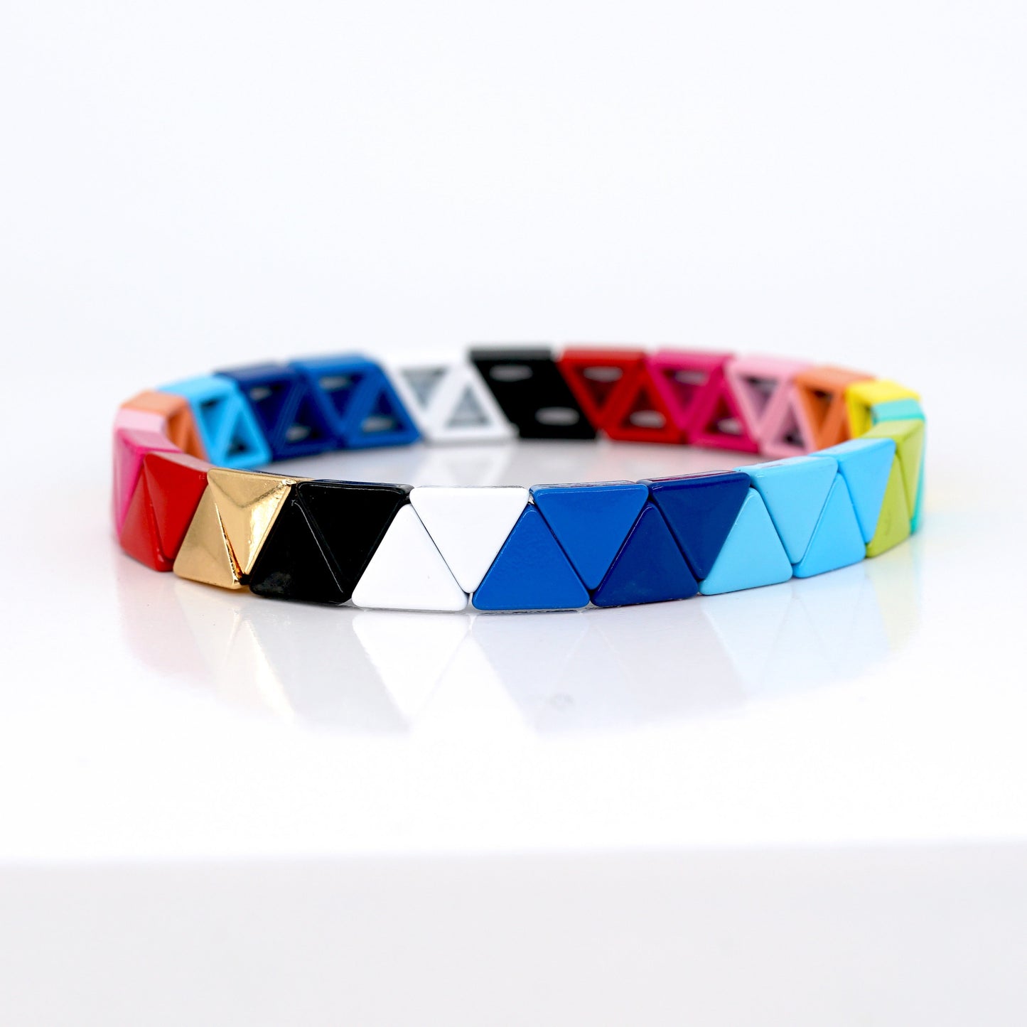 Triangle Enamel Tile Bead Bracelet, Summer Colorblock Bracelet