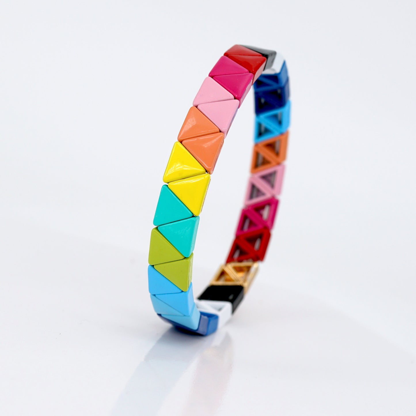 Triangle Enamel Tile Bead Bracelet, Summer Colorblock Bracelet