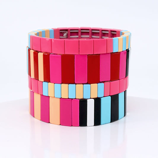 Summer Colorblock Enamel Tile Bead Braceles Set