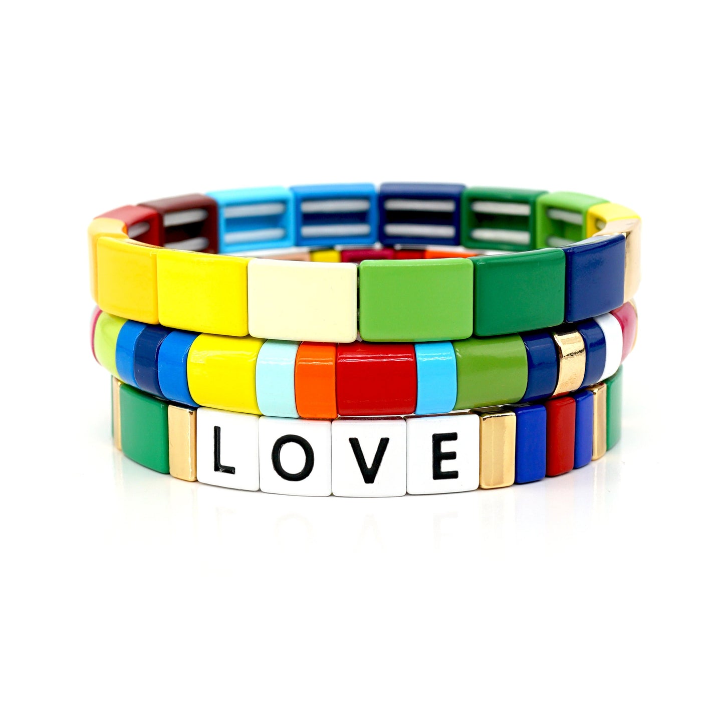 Rainbow Bracelet for Summer, Colorblock Enamel Bracelets Set