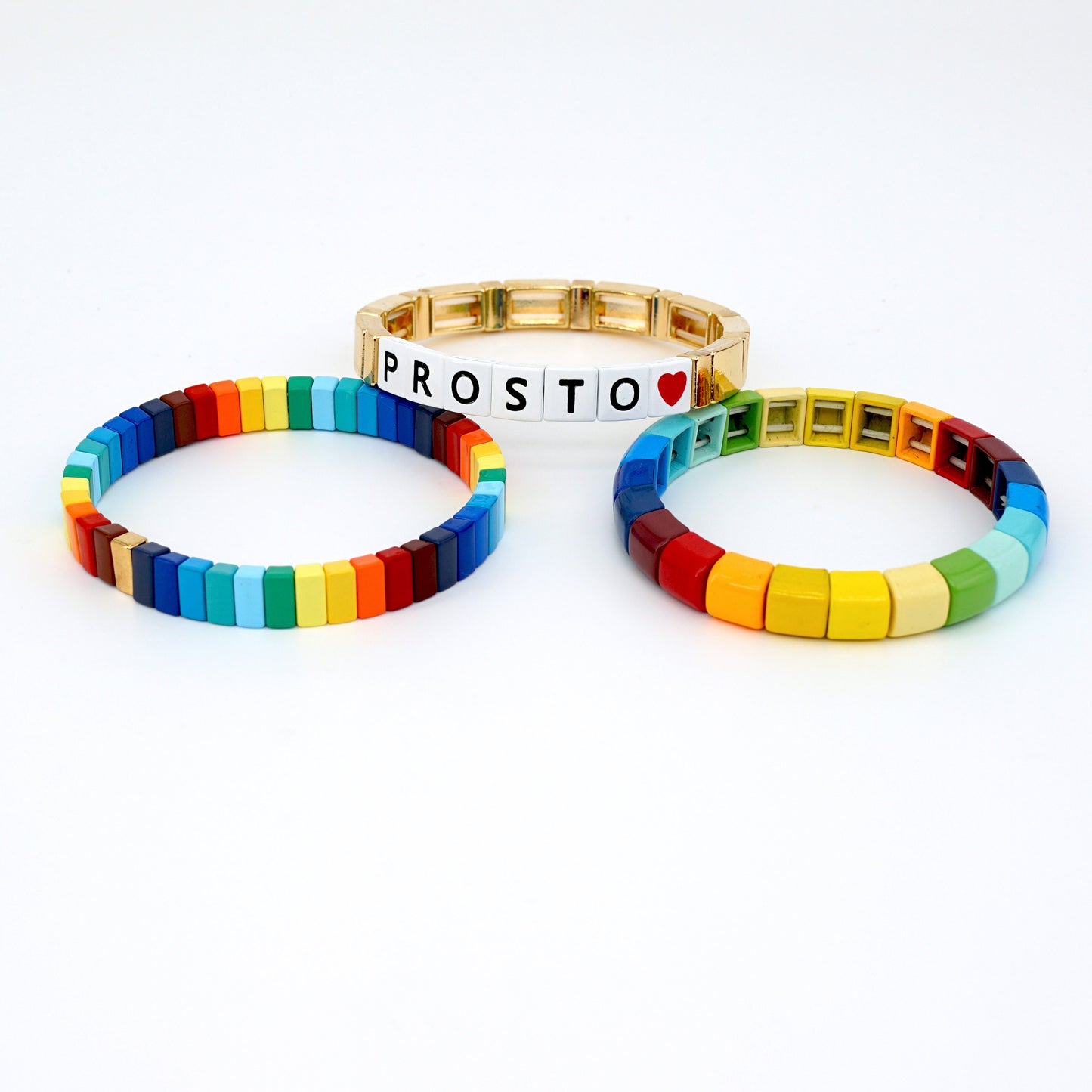 Summer Rainbow Bracelets Set, Enamel Tile Bead Bracelet