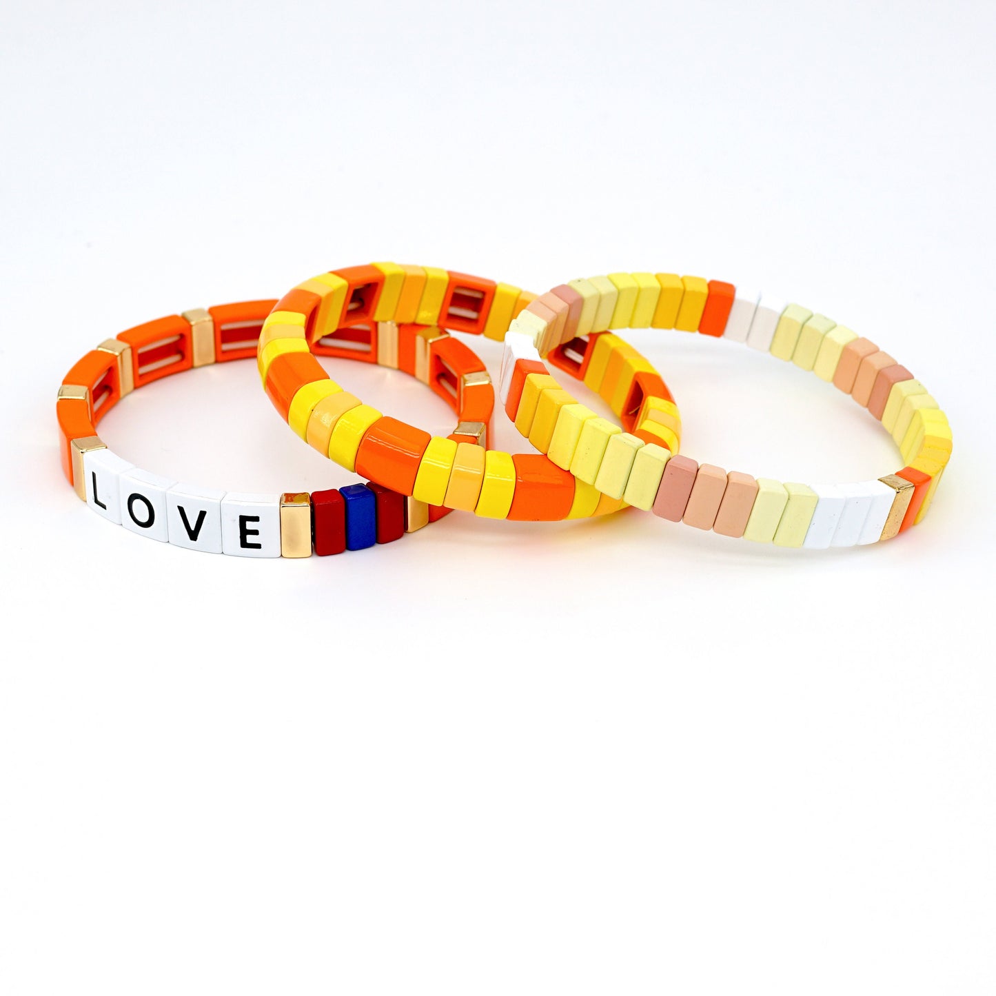 Yellow Colorblock Enamel Bracelets Set, Summer Boho Bracelet