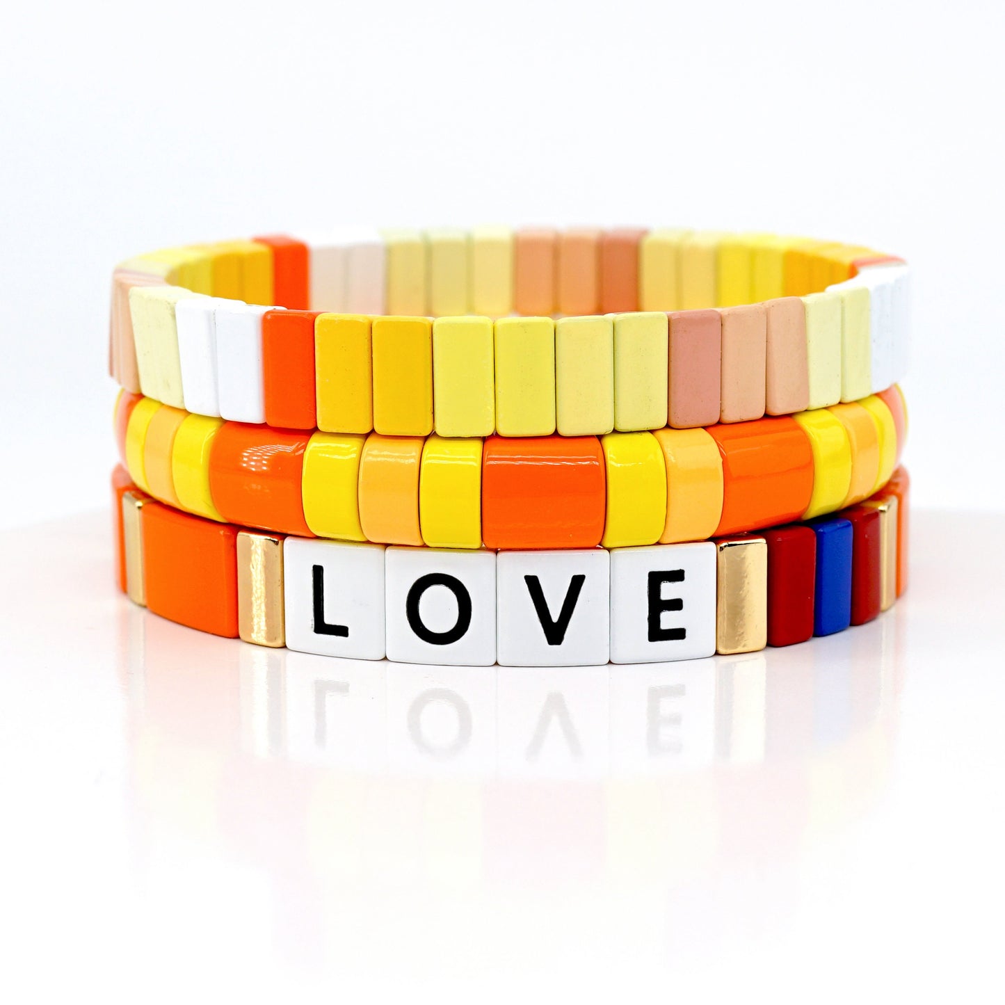 Yellow Colorblock Enamel Bracelets Set, Summer Boho Bracelet