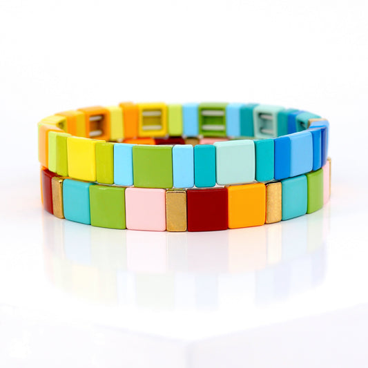 Summer Colorblock Bracelet, Enamel Tile Bead Bracelet