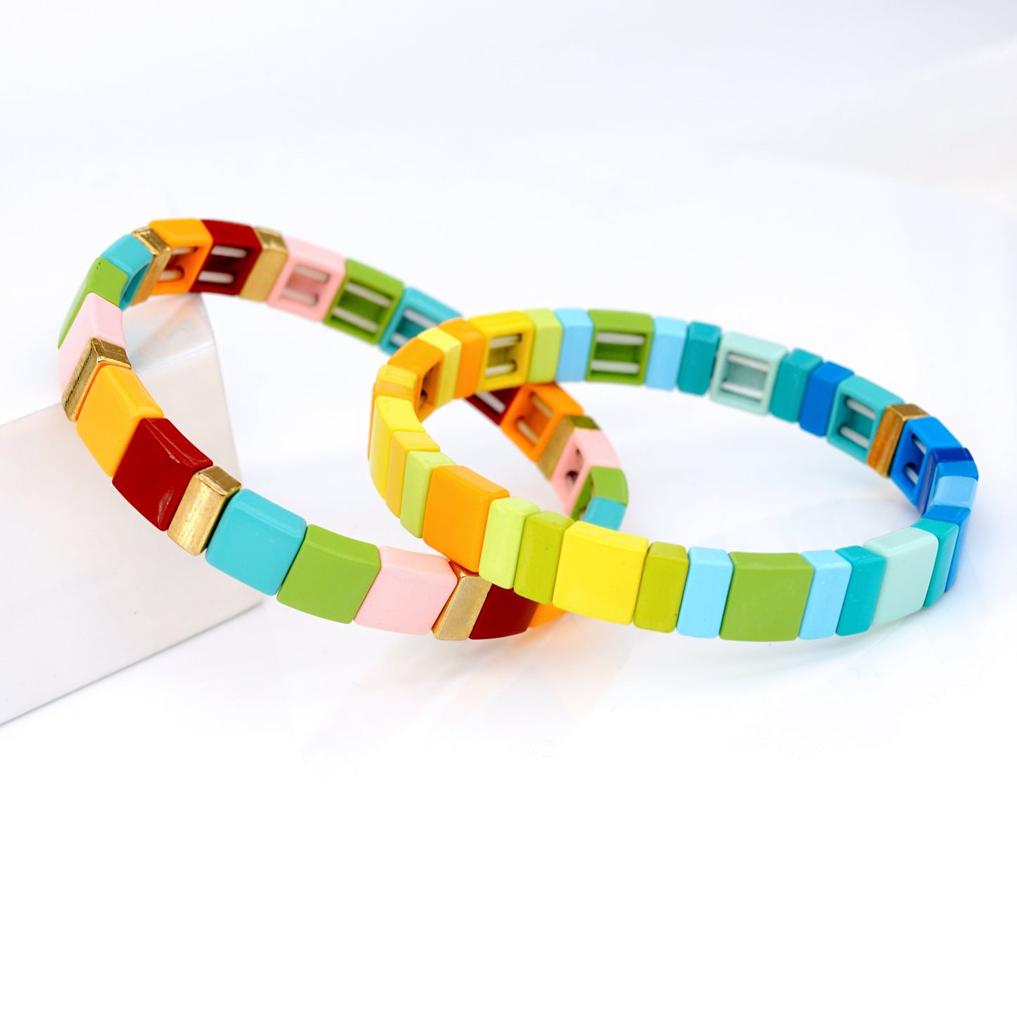 Summer Colorblock Bracelet, Enamel Tile Bead Bracelet