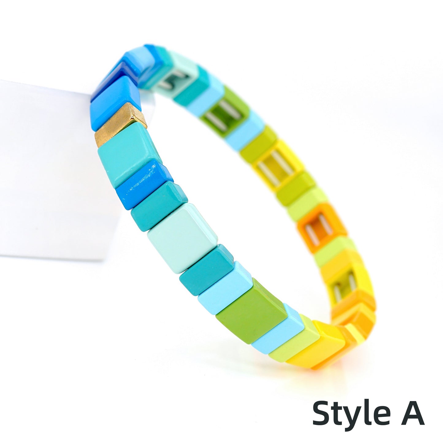 Summer Colorblock Bracelet, Enamel Tile Bead Bracelet