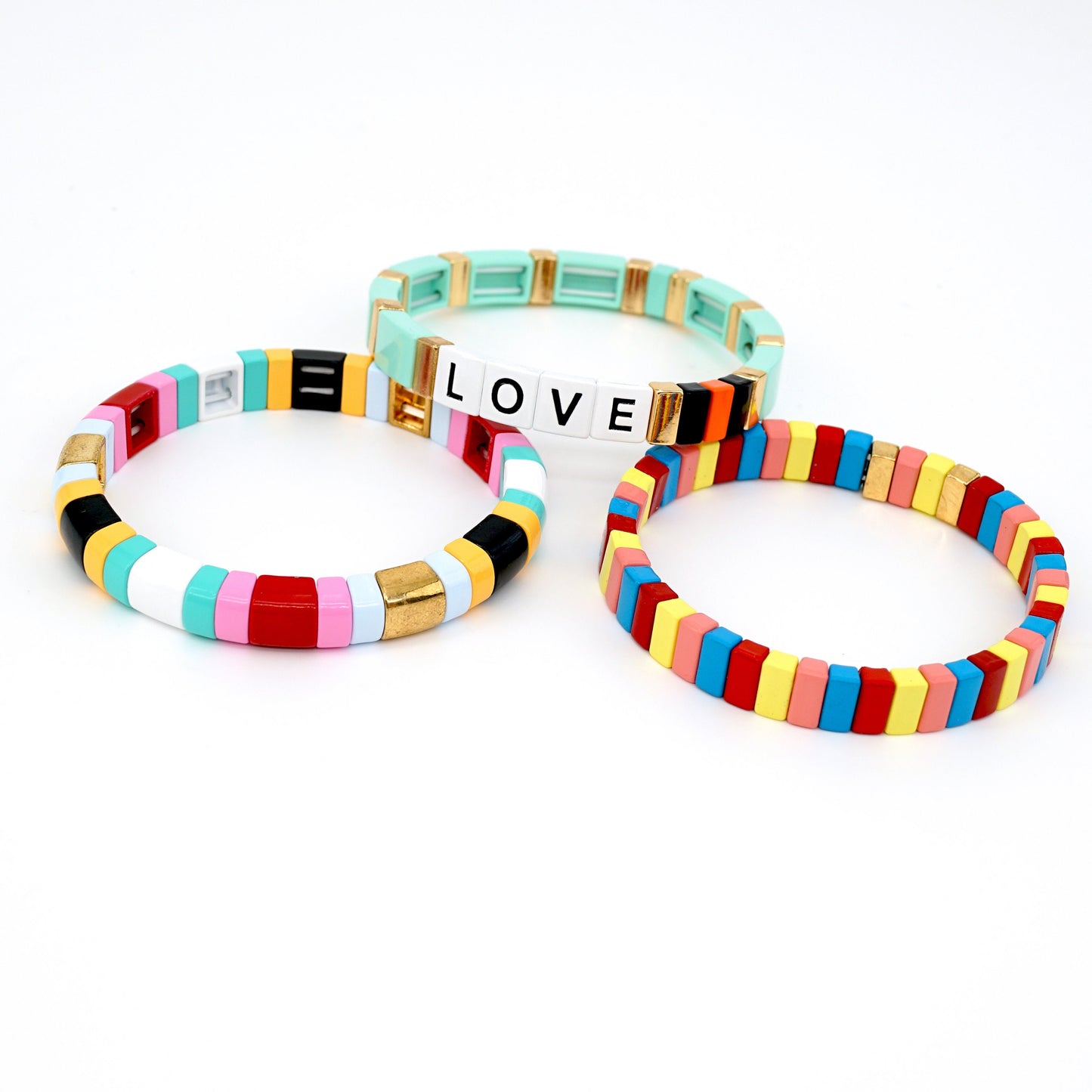 Summer Beach Bracelets Set, Colorblock Enamel Bead Bracelet