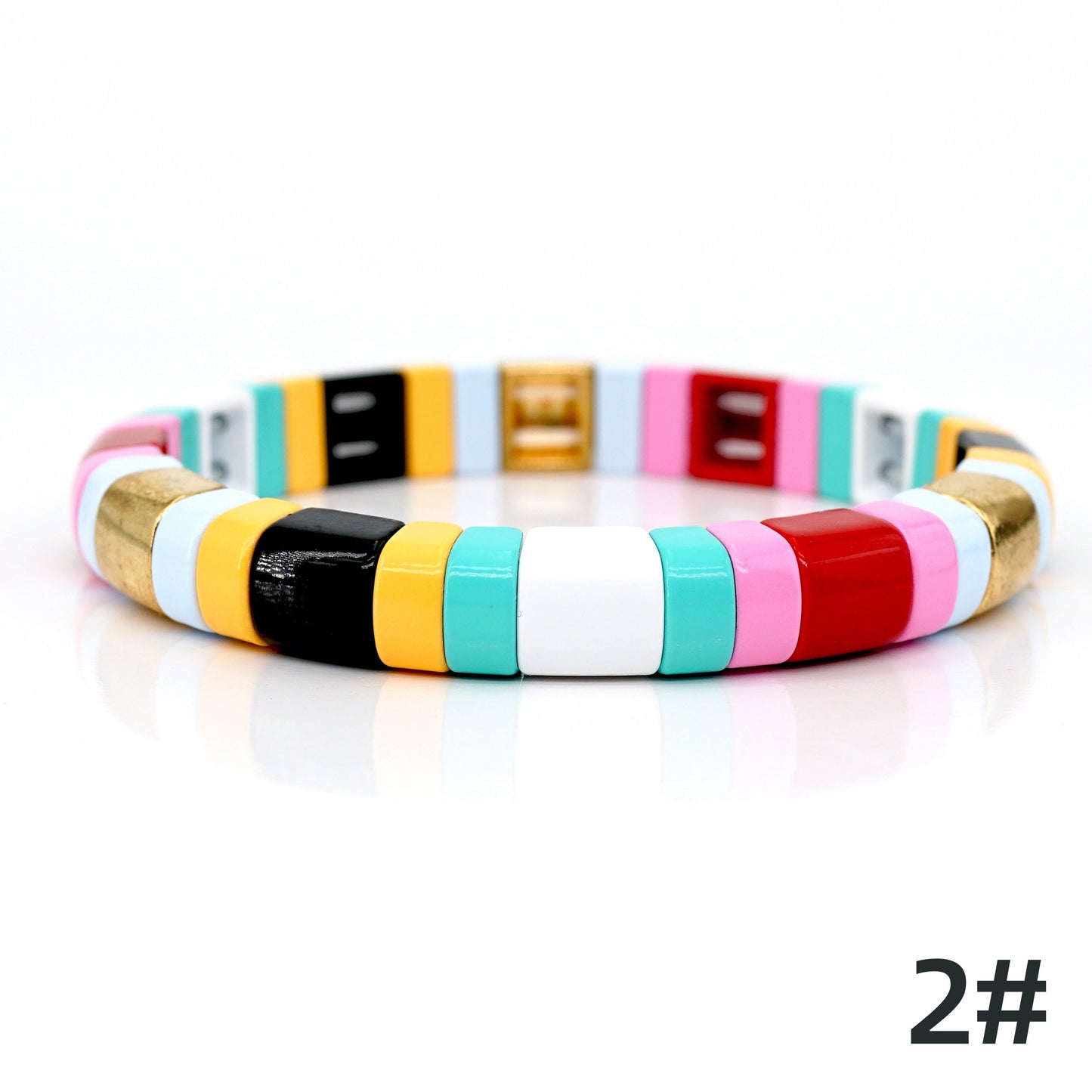 Summer Beach Bracelets Set, Colorblock Enamel Bead Bracelet