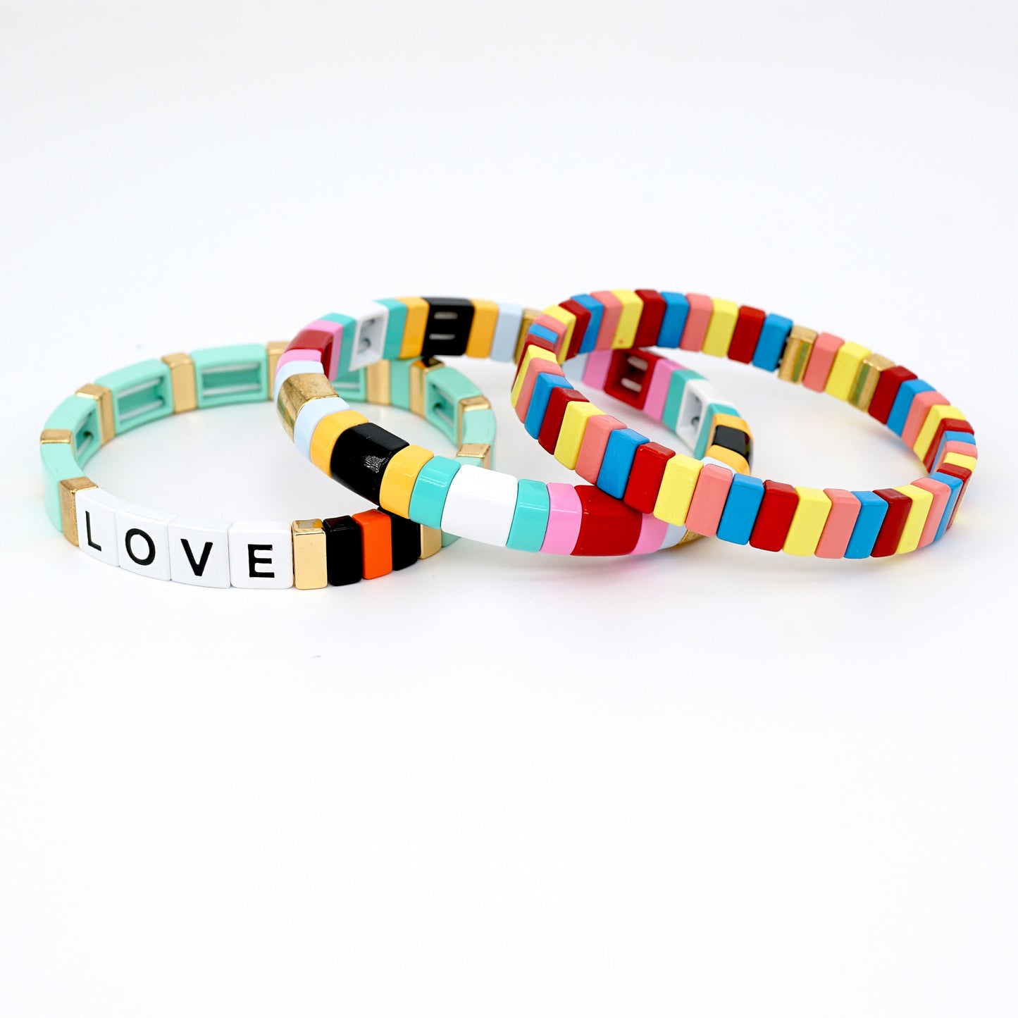 Summer Beach Bracelets Set, Colorblock Enamel Bead Bracelet