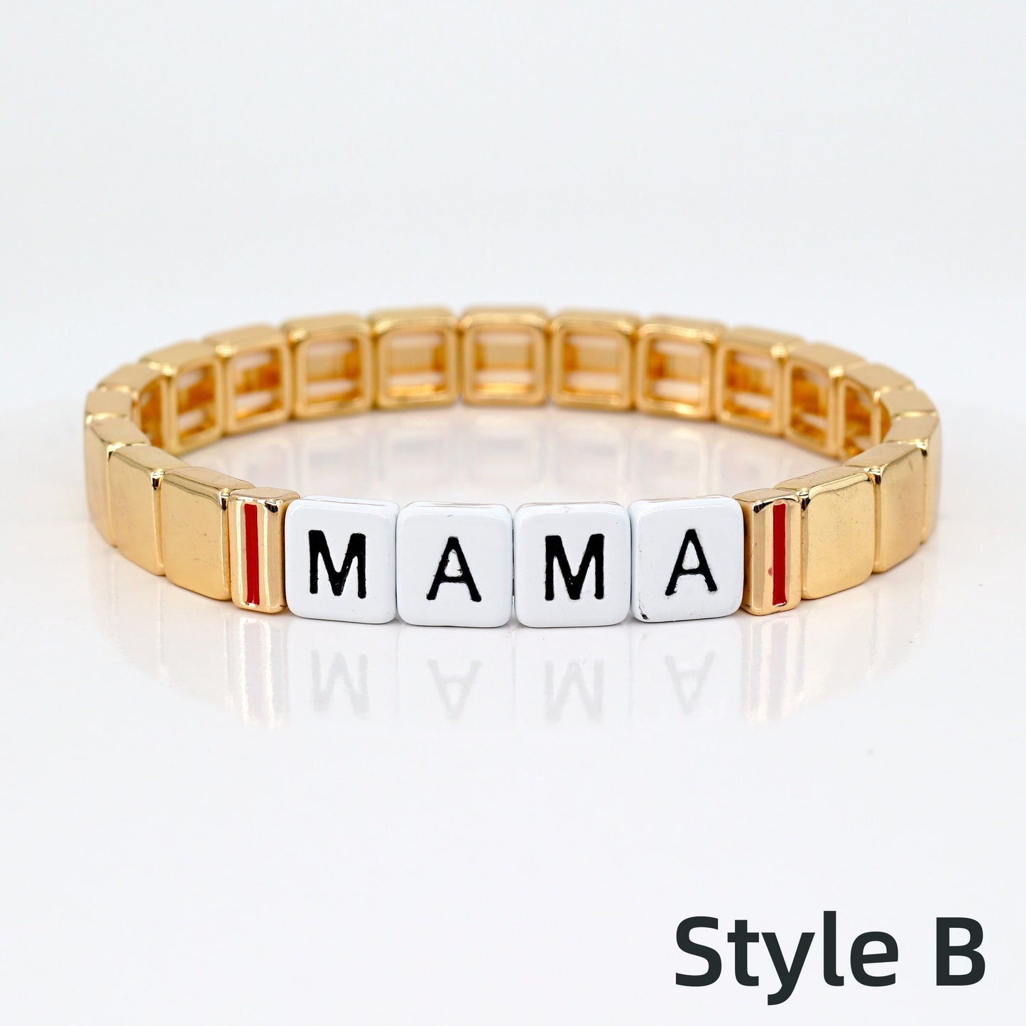 Custom Name Gold Enamel Tile Bead Bracelet