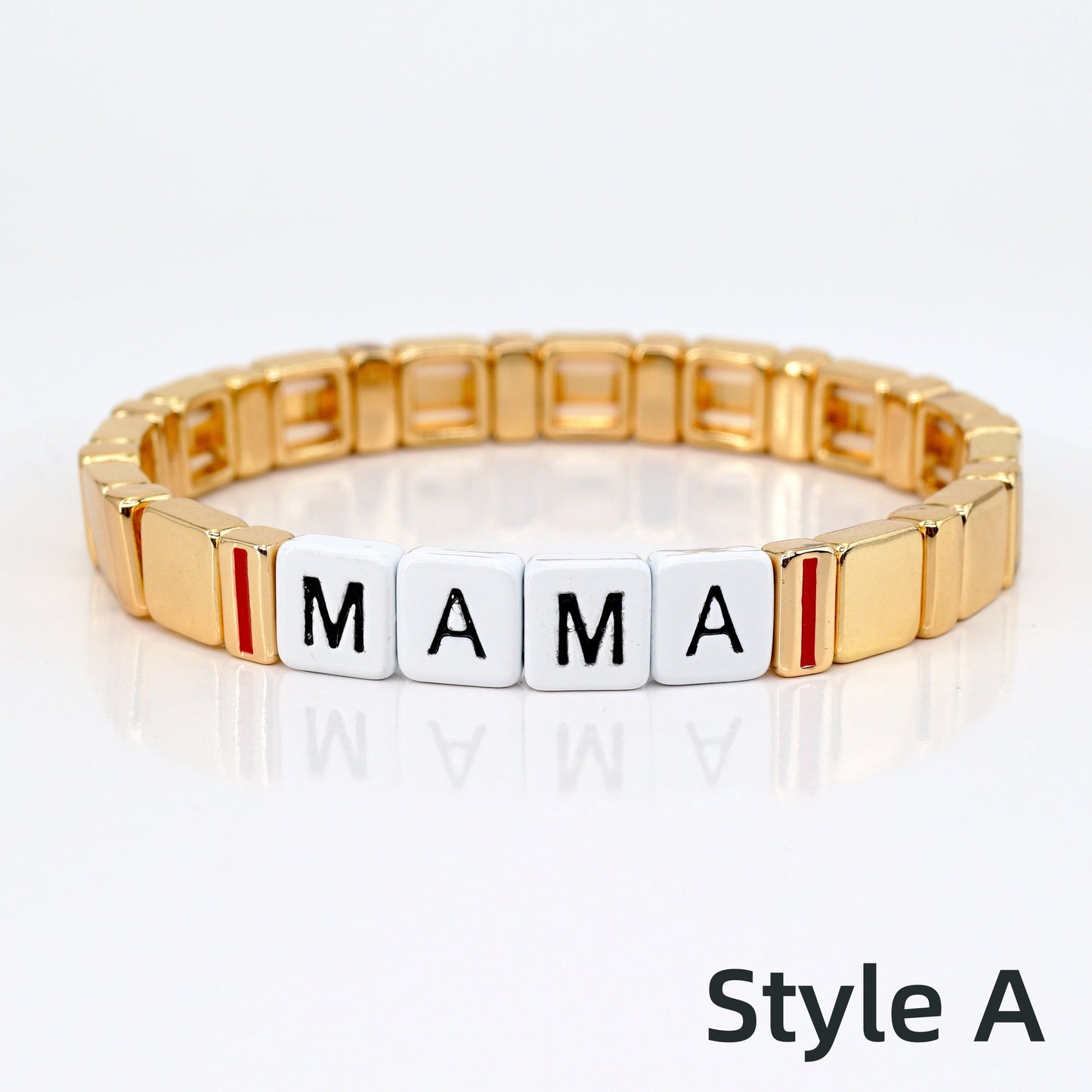 Custom Name Gold Enamel Tile Bead Bracelet