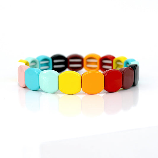 Rainbow Enamel Tile Bead Bracelet, Summer Colorblock Bracelets