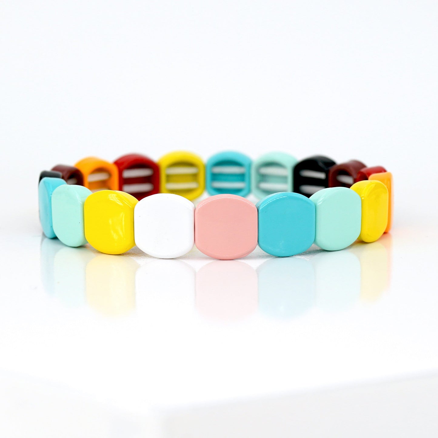 Rainbow Enamel Tile Bead Bracelet, Summer Colorblock Bracelets