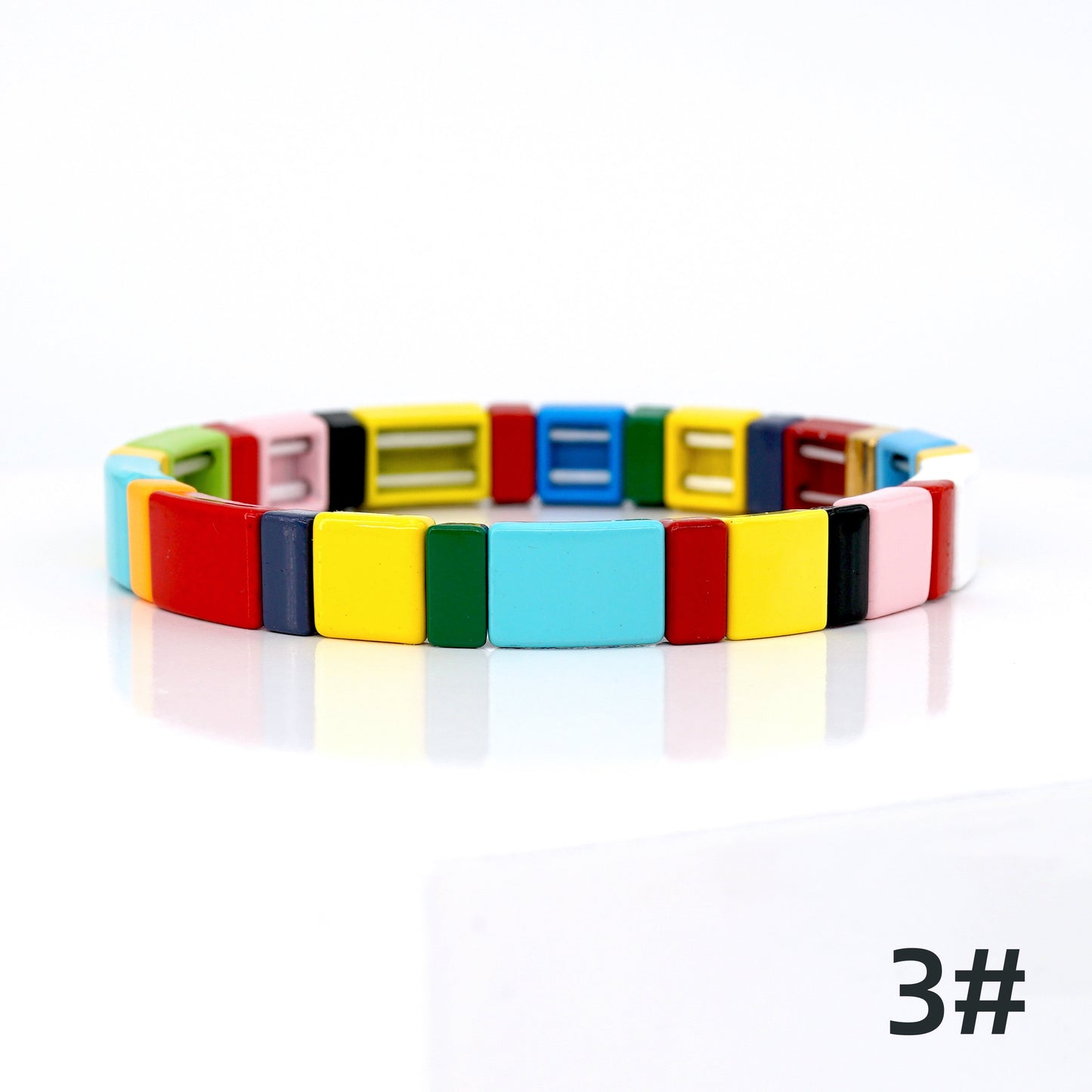 Boho Summer Colorblock Enamel Tile Bead Bracelet