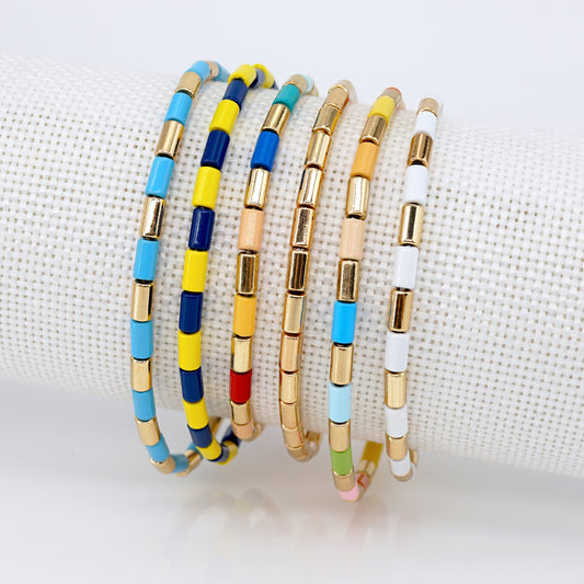 Colored Enamel Bead Bracelet, Boho Bracelets for Summer