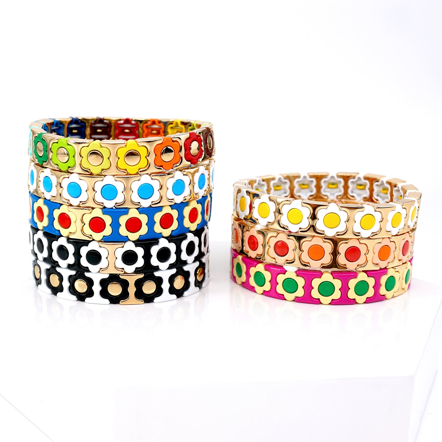 Rainbow Flower Enamel Tile Bead Bracelet for Summer